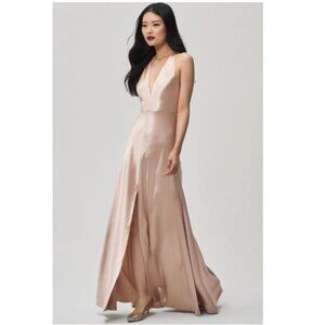 NWT Pink Satin Halter V-Neck Gown- Size 16- Style Corinne